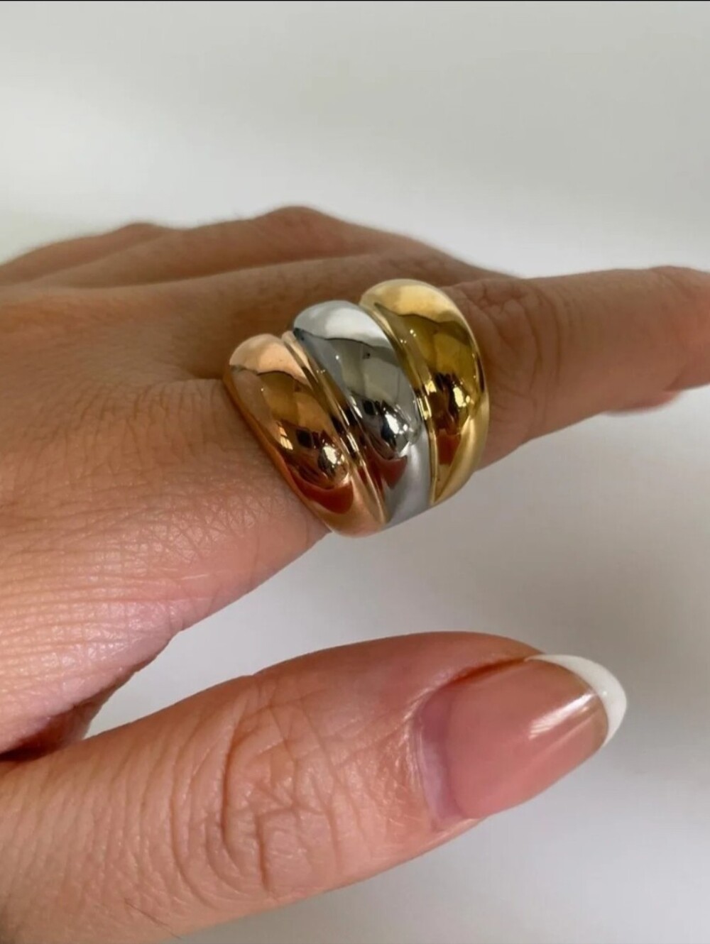 Chunky Tri Tone Statement Dome Ring Gold Silver Rose Gold Band Size 6